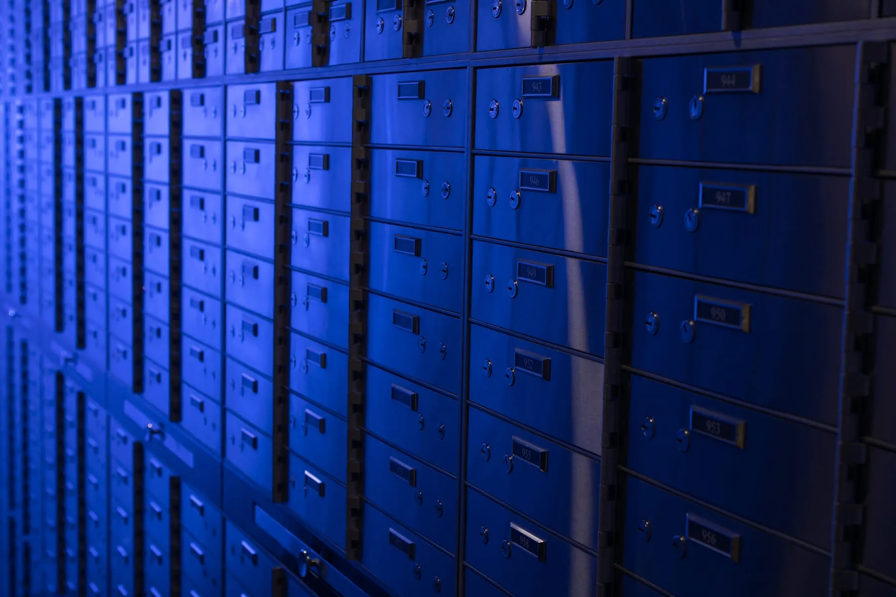 Wall of private safety deposit boxes at Fortis Vaults Melbourne